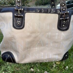 Etienne Aigner Large Satchel Handbag Beige Tote Shoulder‎ Bag Leather Trim